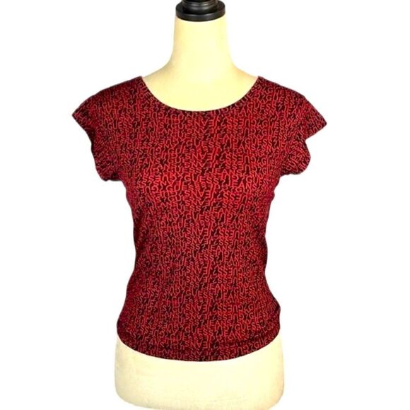 Guess Jeans Black & Red Nylon Logo Short Sleeve Top (Size: Medium) - Picture 11 of 13